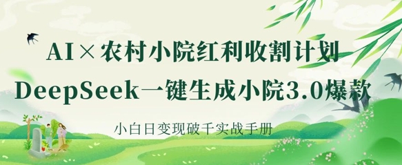 AI+农村小院红利收割：DeepSeek一键生成小院3.0爆款，小白日变现破千实战手册|HOOK协议网