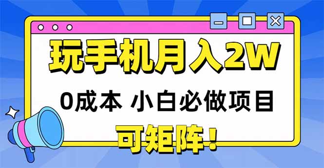 玩玩手机月入20000+，0成本小白必做项目，可矩阵|HOOK协议网