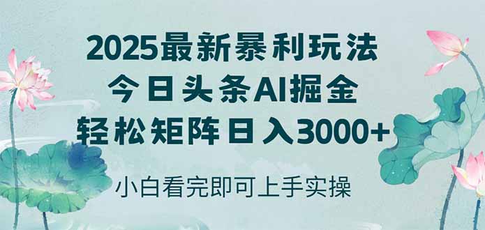 今日头条2025年最新暴利玩法，思路简单，复制粘贴，轻松实现矩阵日入3000+|HOOK协议网
