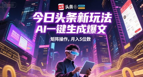 今日头条新玩法，AI一键生成爆文，矩阵操作，月入5位数|HOOK协议网