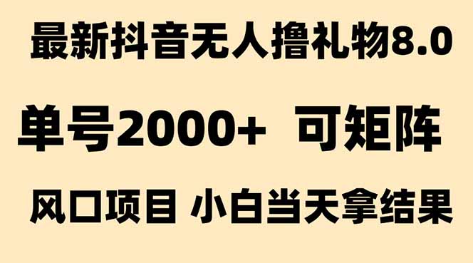抖音无人撸礼物8.0玩法 全新风口   见效果快  全无人  单号当天产出2000+|HOOK协议网
