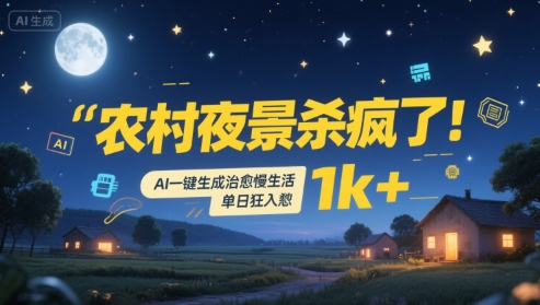 农村夜景杀疯了！AI一键生成治愈系慢生活，单日狂入1k+|HOOK协议网